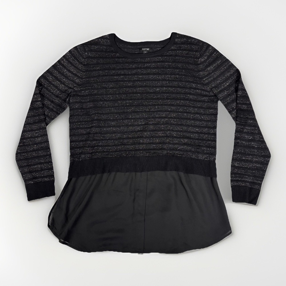 Apt.‎ 9 Tunic Sweater Womens Large Petite Black Rayon Glitter Stripe Layered